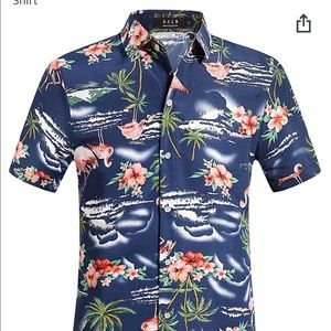 Men’s Blue Hawaiian Button up w Flamingos